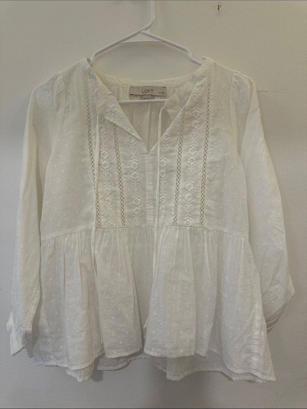 LOFT Cream Swiss Dot Peplum Tunic